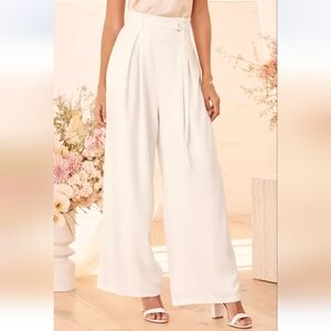Lulus Casual Class Ivory Belt Wide-leg Pants White